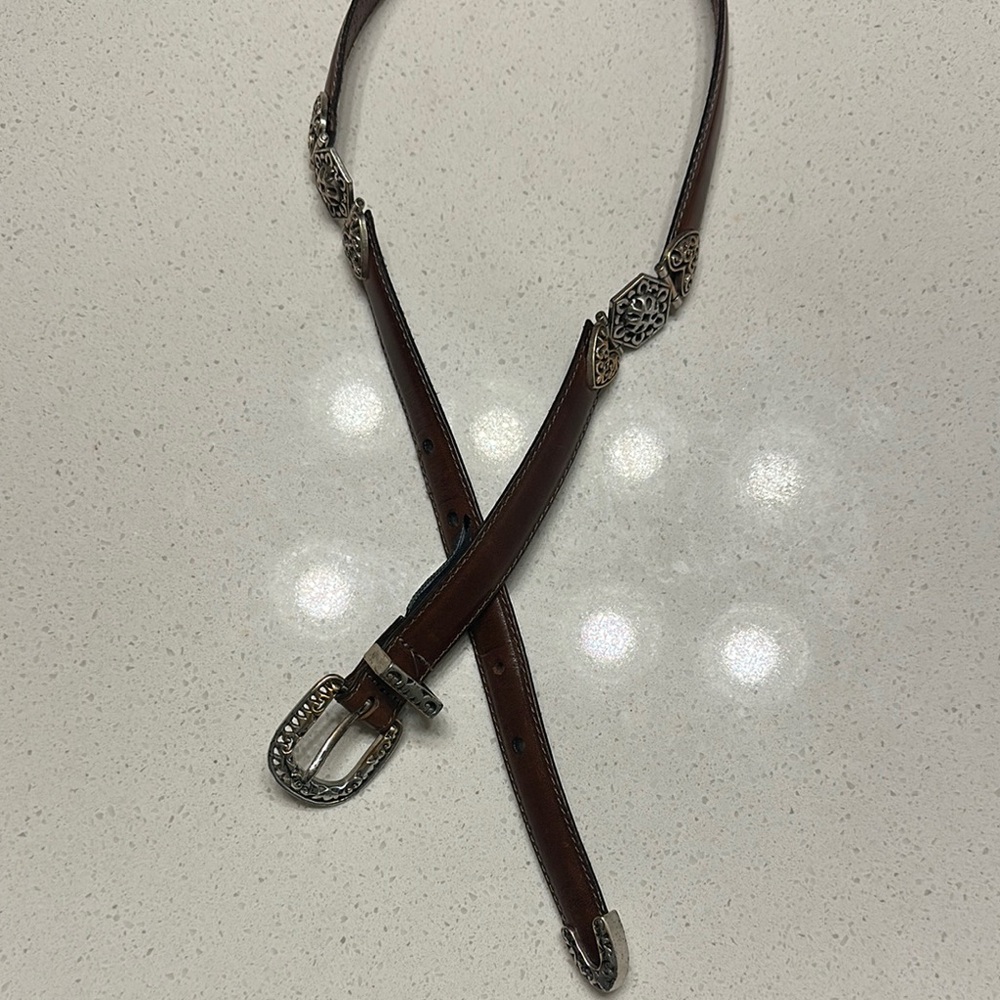Brighton Brown Leather Belt with Silver Accents